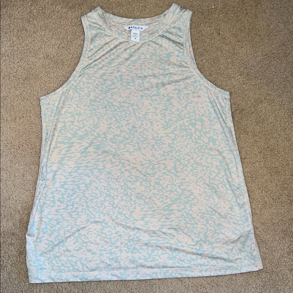 Athleta Pale Gray and Pink cheetah print, high neck, Muscle Tee